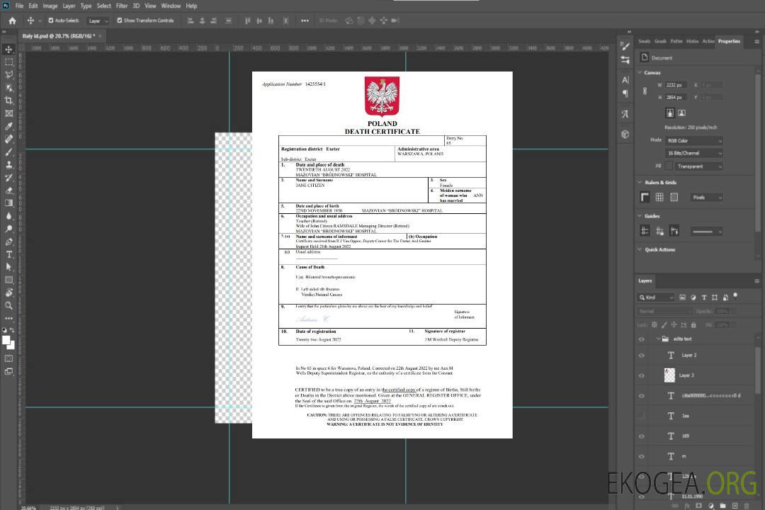 Modèle Word et PDF de certificat de décès en Pologne template